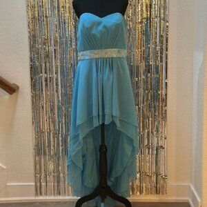 Vintage 2010s High Low Prom/Homecoming blue beaded lace up corset dress size 9